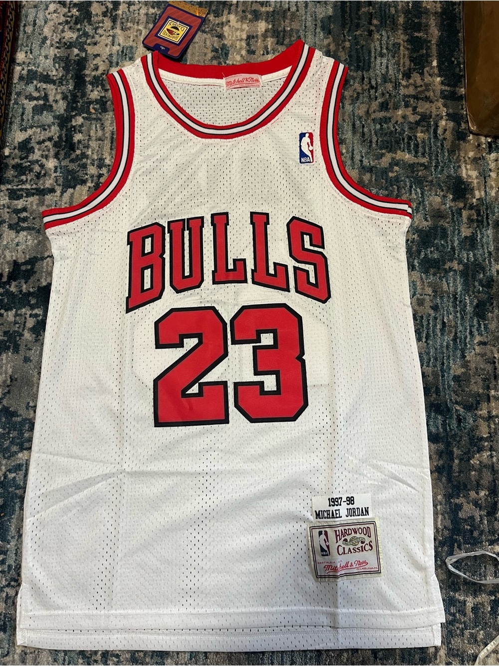 Mitchell & Ness White and Red Bulls #23 Hardwood Classics Jersey